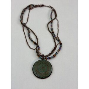 Vintage Avon NR Enamel Pendant Triple Strand Necklace Jewelry 19"